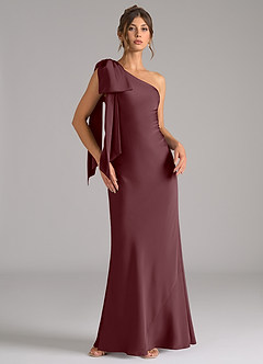 Azazie Capri Jurken voor bruidsmeisjes Jurk van Stretch Satijn met Zeemeermin One-Shoulder Sangria image1