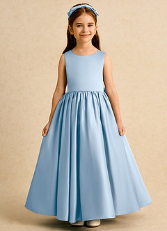 Azazie Nellia vestidos de niña de las flores Vestido Azul Pálido de Satin Mate de Línea A con Lazo image2