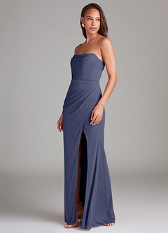 Azazie Leonis Robes de demoiselle d'honneur Robe Fourreau Convertible en Maille Sans bretelle Bleu Orageux image3