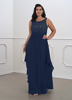 Azazie Xella Mother of the Bride Dresses Dark Navy A-Line Lace Chiffon Dress image10