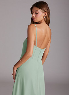 Azazie Wren 신부 들러리 드레스 A라인 스트랩리스 쉬폰 티 길이 드레스 image7