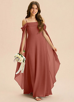 Azazie Moana Junior Linia A Pofałdowany Szyfon Długość podłogi Młodsza druhna Sukienka image3