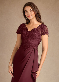 Azazie Santa Ana Kleider für die Brautmutter A-Linie Spitze Stretch-Satin Kleid Cabernetrot image8