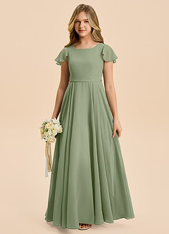 Azazie Cady Junior Abito A-Line in Chiffon Plissettato Pistacchio image1