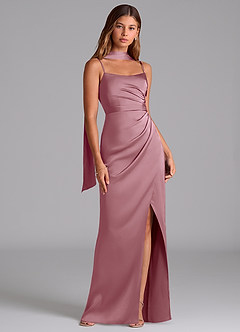 Azazie Calandra Bridesmaid Dresses Vintage Mauve A-Line Pleated Stretch Satin Dress image3
