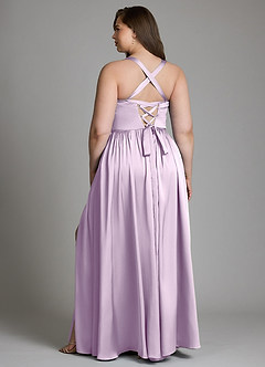 Azazie Francis Bridesmaid Dresses Frosted Lilac A-Line Corset Stretch Satin Dress image10