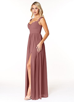 Azazie Cleobella Robes de demoiselle d'honneur Robe Trapèze en Mousseline de soie Dentelle en forme de cœur Rose Du Désert image4