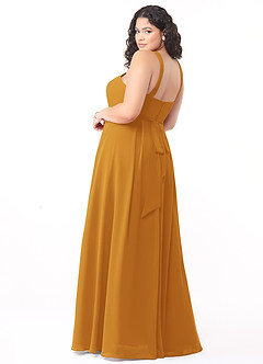 Azazie Dixie Bridesmaid Dresses Butterscotch A-Line Halter Pleated Chiffon Dress image9
