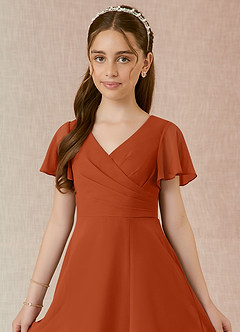 Azazie Induh Junior Burnt Orange A-Line Ruched Chiffon Dress image4