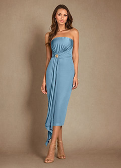 Azazie Dinanta Kleider für die Brautmutter Spalte Plissee Chiffon Kleid Stahlblau image4