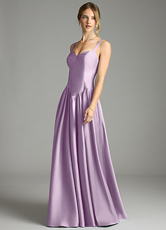 Azazie Evadina Suknie dla druhen Linia A Gorset Satyna elastyczna Do ziemi Sukienka image3