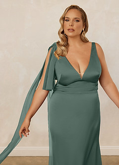Christian Siriano Bridal for Azazie 1011 Bridesmaid Dresses Sea Moss Mermaid Bow Stretch Satin Dress image13