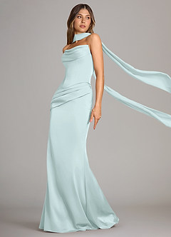 Azazie Sorrel Bridesmaid Dresses Sea Glass Mermaid Strapless Stretch Satin Convertible Dress image4