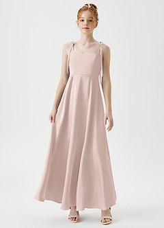 Azazie Rosey Junior A-Linie Herzausschnitt Stretch-Satin Kleid Zartrosa image3