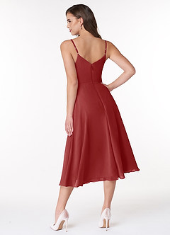 Azazie Clarissa Bridesmaid Dresses Rust A-Line V-Neck Chiffon Dress image2
