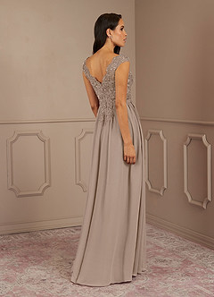 Azazie Amethyst Mother of the Bride Dresses Taupe A-Line V-Neck Sequins Chiffon Dress image5