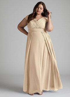 Azazie Organa Bridesmaid Dresses Champagne A-Line Pleated Chiffon Dress image8