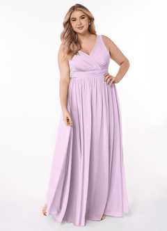 Azazie Kora Brautjungfernkleider A-Linie Plissee Chiffon Kleid Frostiges Flieder image1