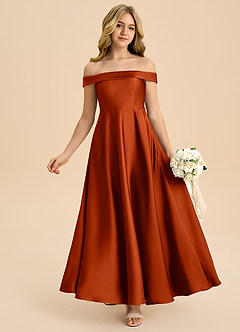 Azazie Sissy Junior Abito A-Line in Raso Elasticizzato a Spalla Scoperta Paprika image1