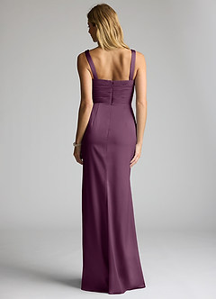 Azazie Elida Bridesmaid Dresses Plum Sheath Pleated Stretch Satin Dress image4