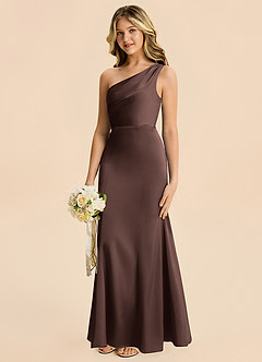 Azazie Ren Junior Ganache A-Line Pleated Stretch Satin Dress image2