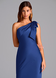 Azazie Yuanna Bridesmaid Dresses Royal Blue Mermaid One Shoulder Stretch Satin Dress image7