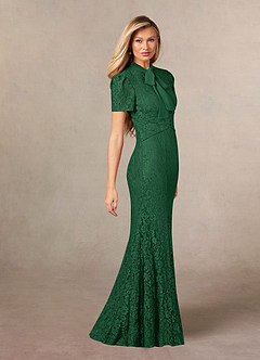 Azazie Carleannia Mother of the Bride Dresses Dark Green Mermaid Lace Chiffon Dress image3
