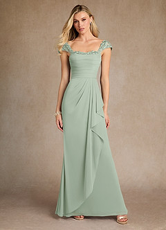 Azazie Belfast Mother of the Bride Dresses Dusty Sage Sheath Lace Mesh Dress image4