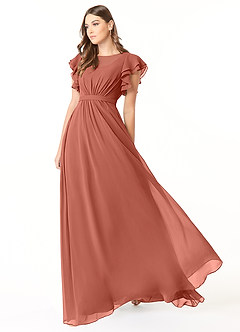 Azazie Daphne Modest Bridesmaid Dresses A-Line Ruffled Chiffon Floor-Length Dress image3
