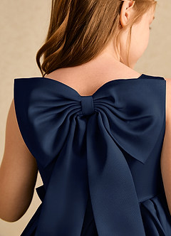 Azazie Jessie Blumenmädchenkleider A-Linie Schleifen Matte Satin Kleid Dunkelmarine image8