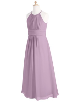 Azazie Bonnie Junior Wisteria A-Line Pleated Chiffon Dress image7