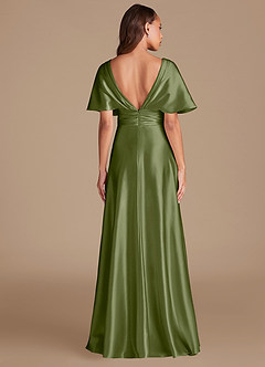 Azazie Pamela Brautjungfernkleider A-Linie Plissee Metallischer Satin Kleid Olivgrün image2