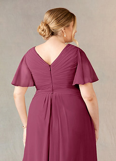 Azazie Morning Glory Mother of the Bride Dresses Mulberry A-Line V-Neck Ruched Chiffon Dress image10