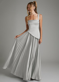 Azazie Stephanie Bridesmaid Dresses Silver A-Line Corset Stretch Satin Dress image4