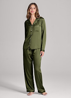 front Long Sleeves and Pants Satin PJ Set