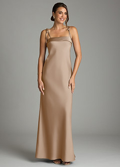 Azazie Ellia Brudtärnklänningar Klä av Tubklänning i Stretch Satin Rosett Taupe image1