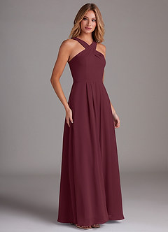 Azazie Dixie Jurken voor bruidsmeisjes Jurk van Chiffon met A-Lijn Houder Gevouwen Cabernet image4