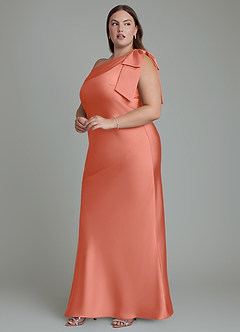 Azazie Yuanna Bridesmaid Dresses Salmon Pink Mermaid One Shoulder Stretch Satin Dress image13