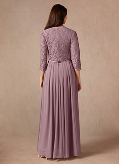 Azazie Ainsling Abiti per la Madre della Sposa Abito A-Line in Chiffon in Pizzo con Scollo Quadrato Rosa Polverosa image2