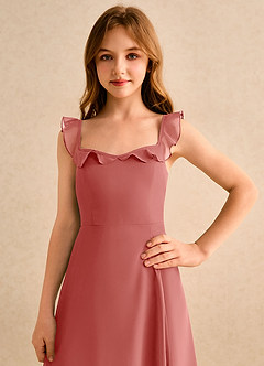 Azazie Chip Girls Formal vestidos de niña de las flores Vestido de Rosa Antigua de Gasa de Corte en A con Sin mangas image6