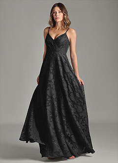 Azazie Amani Robes de demoiselle d'honneur Robe Trapèze en Blumen-Burnout Plissée Noir image4