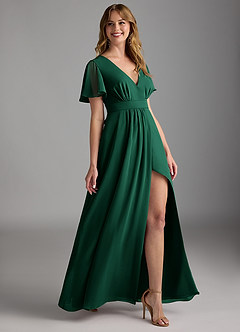 Azazie Zaniah Bridesmaid Dresses Emerald A-Line Chiffon Dress image3