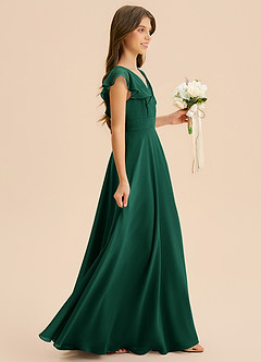 Azazie Anysa Junior Emerald A-Line Ruched Chiffon Dress image4