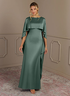 Azazie Eli Mother of the Bride Dresses Sea Moss Sheath Boatneck Stretch Satin Dress image4