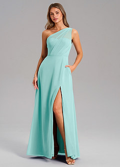 Azazie Phaedra Bridesmaid Dresses Aqua A-Line One Shoulder Chiffon Dress image11