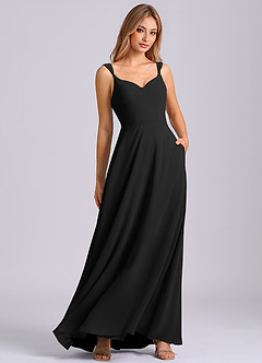 Azazie Beatrice Bridesmaid Dresses Black A-Line Sweetheart Neckline Chiffon Dress image1