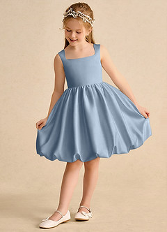 Azazie Nirvana Robe Demoiselle D'honneur Fillette Robe Princesse en Mat Satiné Rayé Bleu Poussiéreux image3