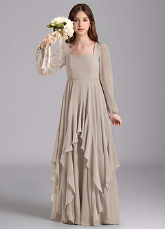 Azazie Clara Junior Abito A-Line in Chiffon Blusa Gelo image3