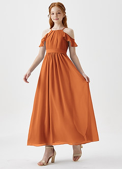 Azazie Chaya Junior Cinnamon A-Line Off the Shoulder Chiffon Dress image5