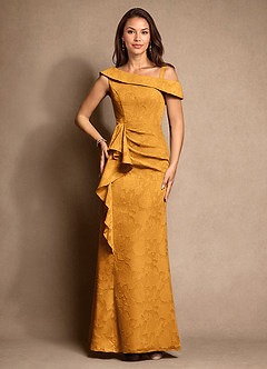 Azazie Hamptons Mother of the Bride Dresses Butterscotch A-Line Pleated Floral Burnout Dress image6